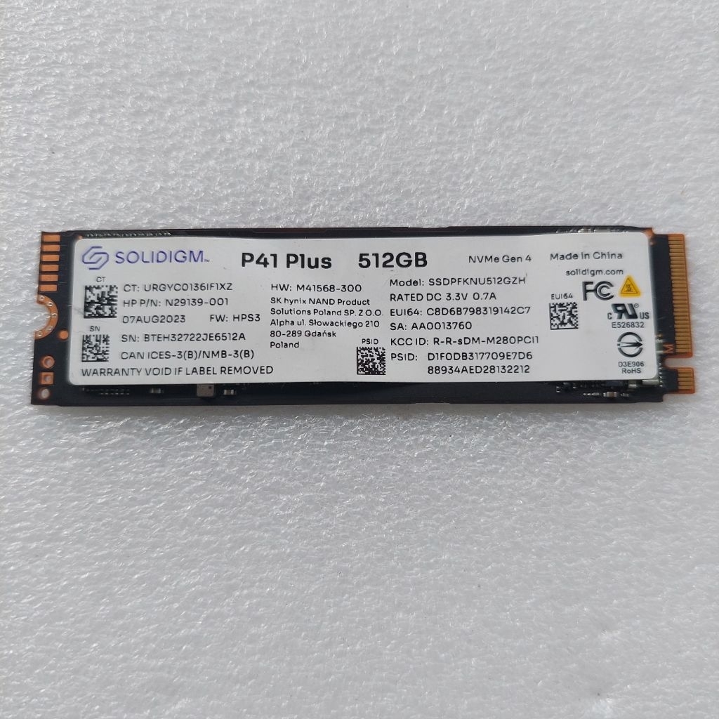 SSD Nvme SOLIDIGM P41 Plus 512GB Gen4