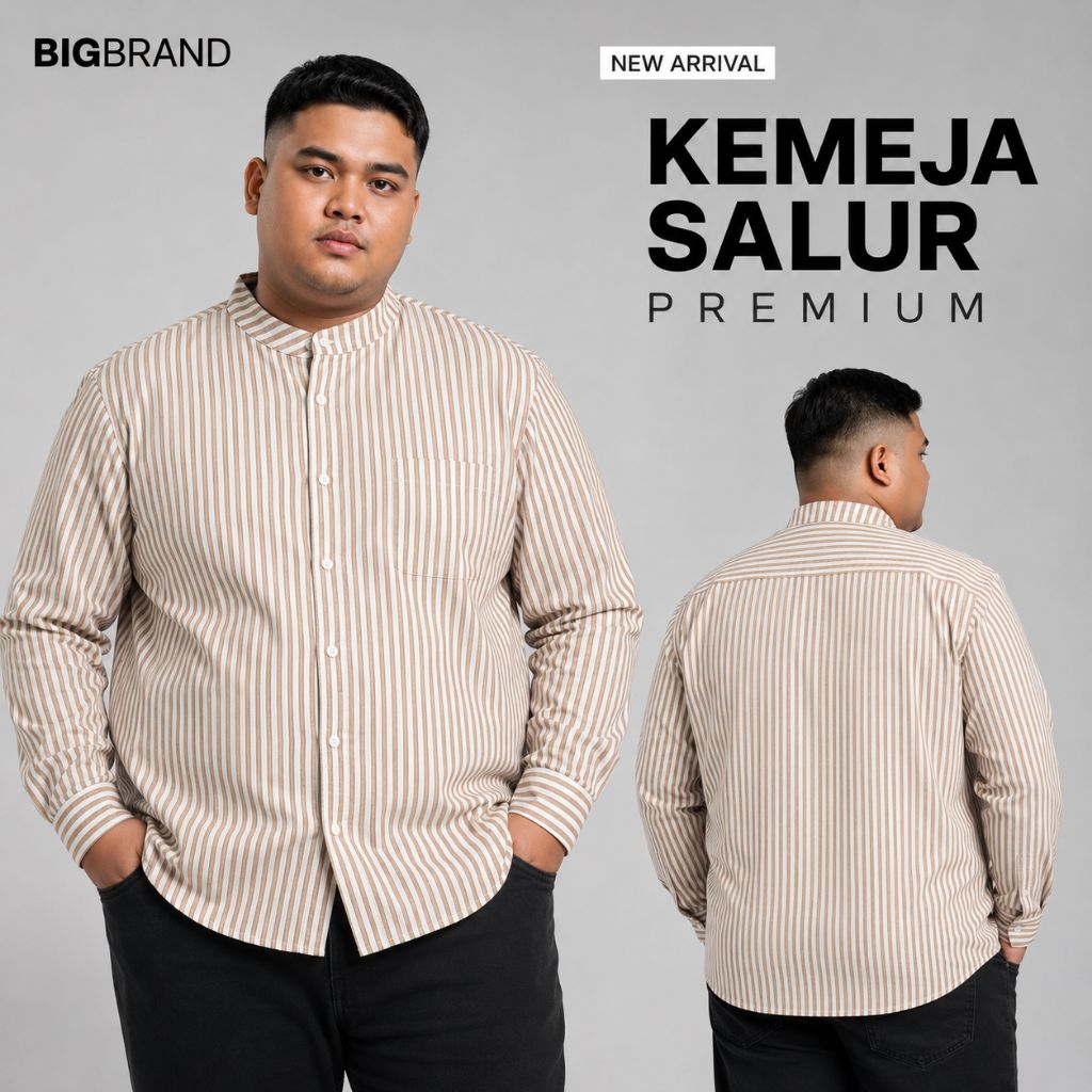 Kemeja Pria Jumbo Lengan Panjang Hem Salur Stripe Garis garis Kerah Shanghai