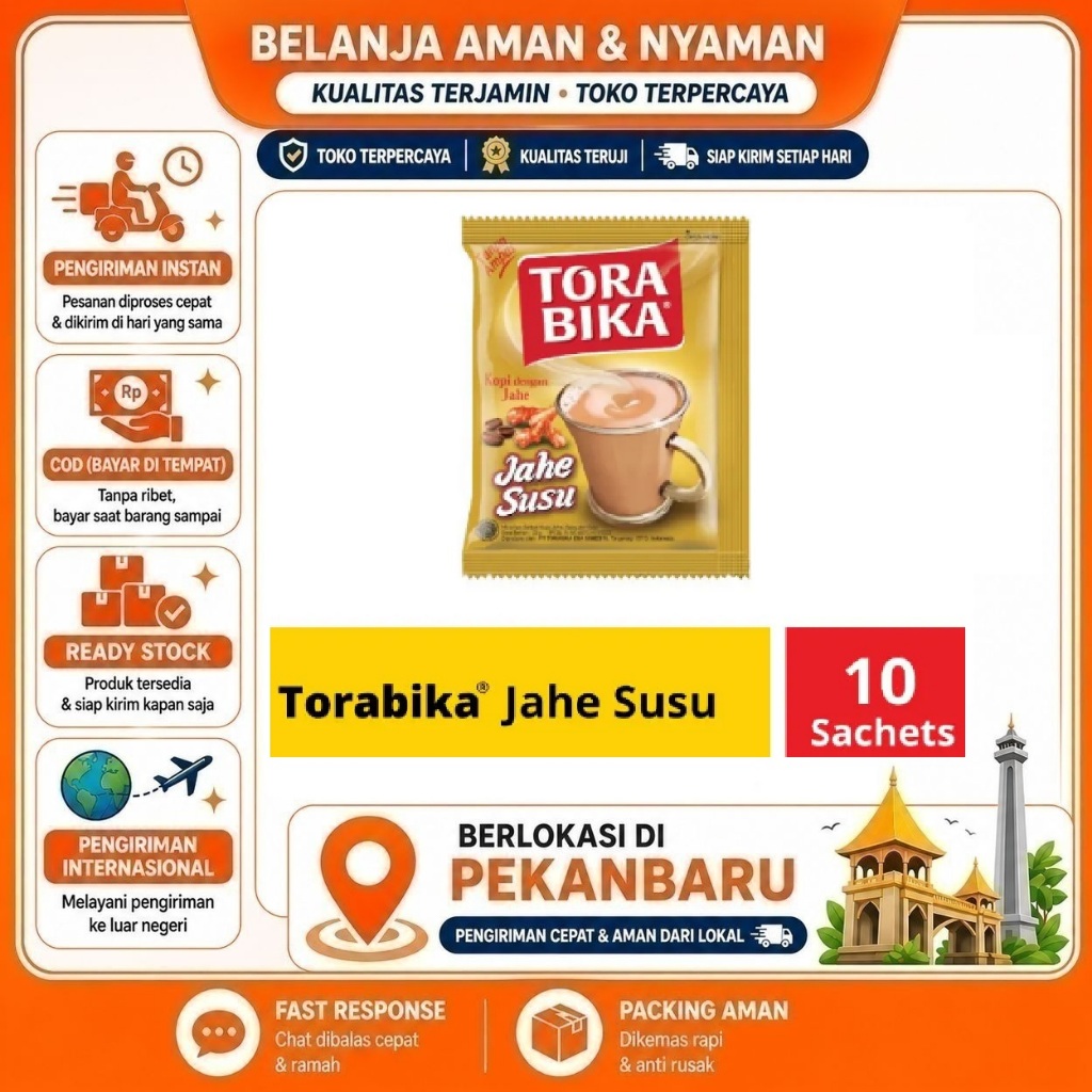 10 Saset Tora Bika Rasa Jahe Susu Dengan Ekstrak Jahe Asli Minuman Bubuk Instan Halal Bubuk Minum