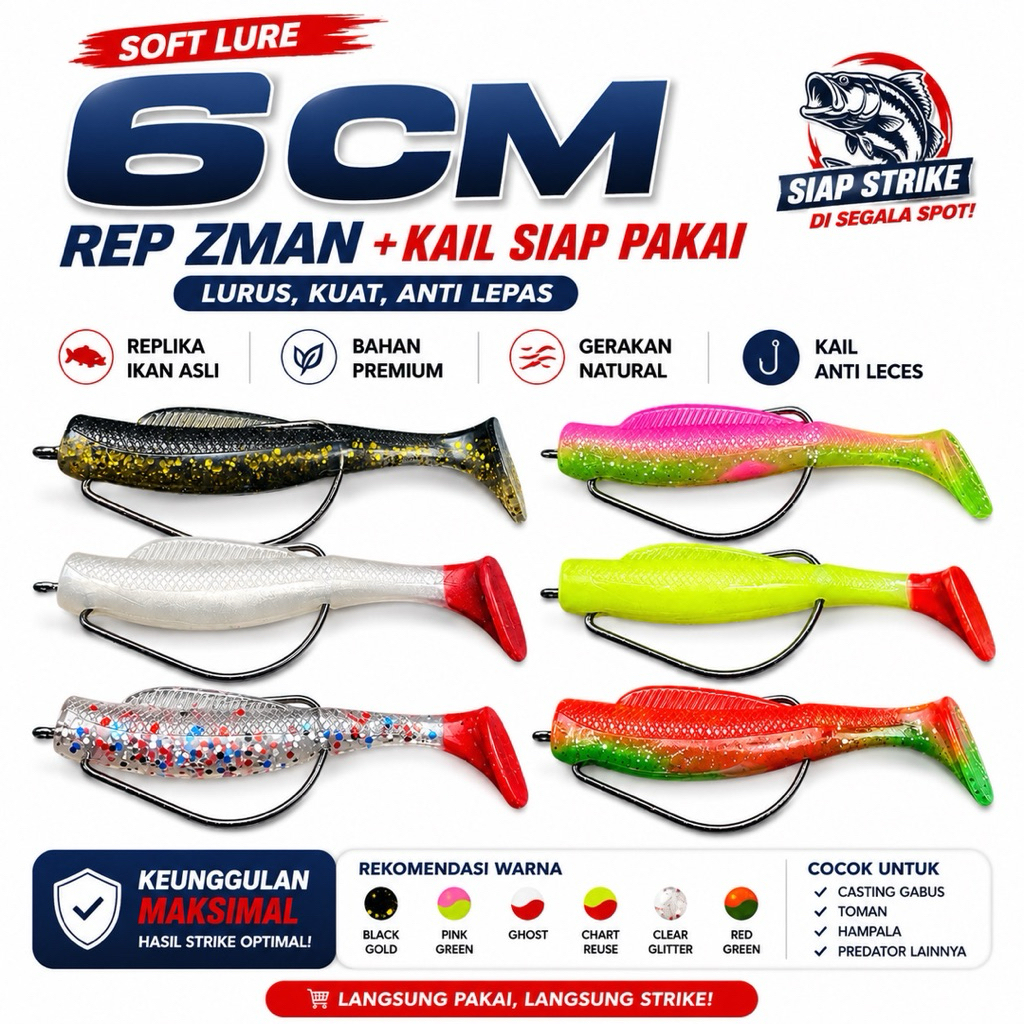 1 BIJI SOFT LURE 6CM + KAIL REP ZMAN ( KAIL BIASA )