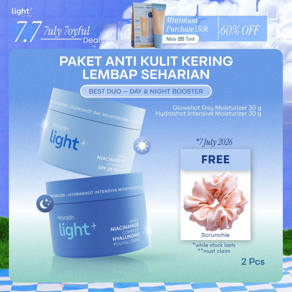 PAKET 2 pcs - Light+ by Wardah Hydrashot Intensive Moisturizer 30 g + Glowshot Day Moisturizer 30 g 