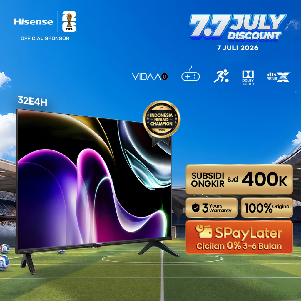 (PACKING KAYU) Hisense TV 32E4H Vidaa Smart Digital TV 32 inch HD Desain Bazelles DTS V X & Dolby Au