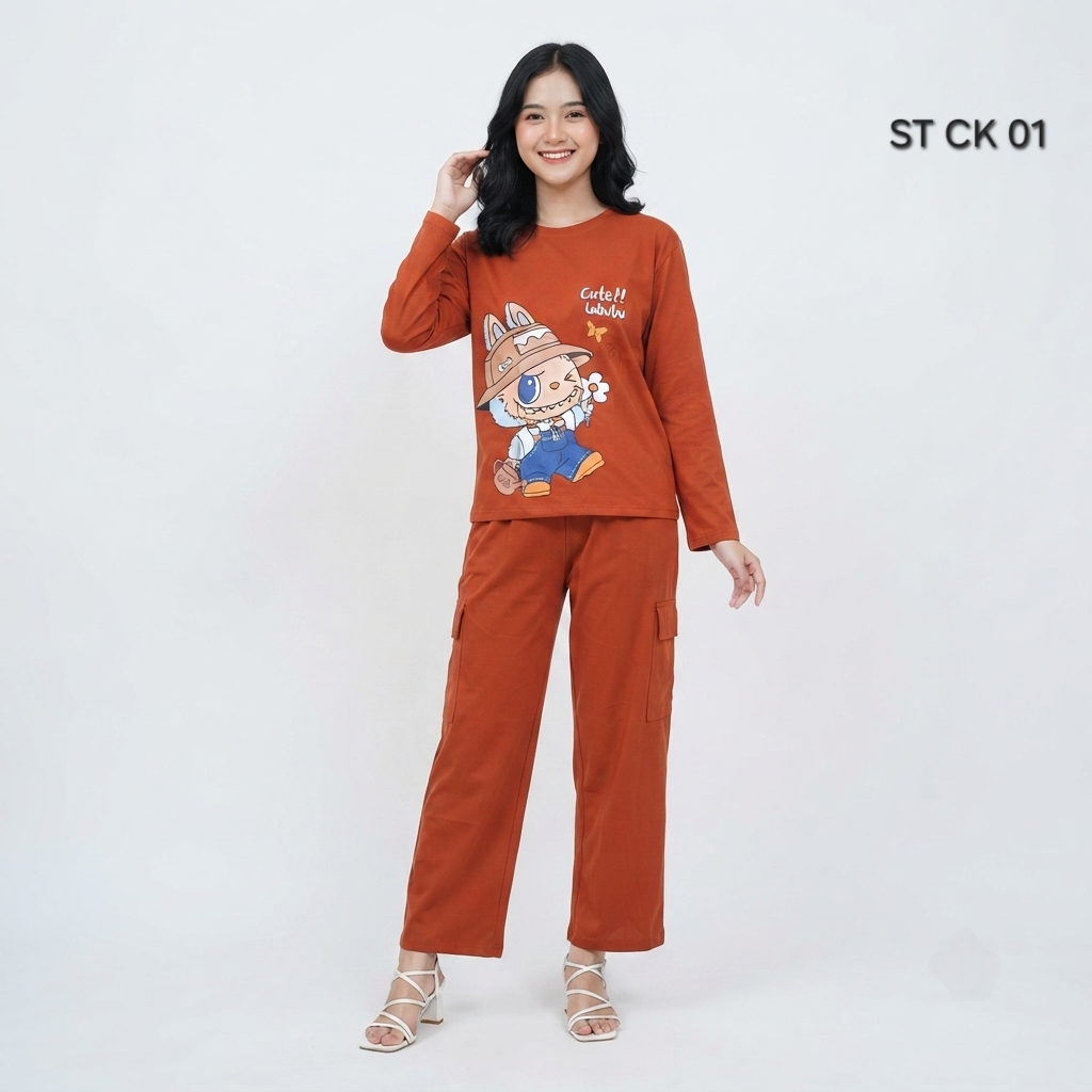 Oneset PP Lengan Panjang - Celana Panjang (ST-CK)  Anne Claire Dewasa All Size Baju Tidur babydoll W