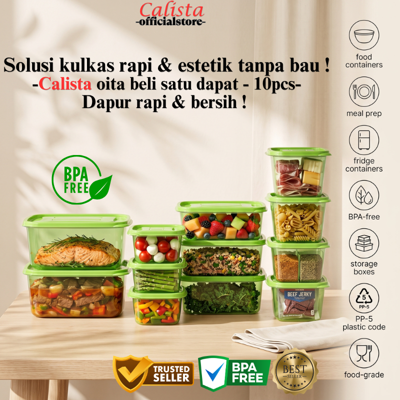 [BPA FREE] Set Toples Makanan Plastik Bening Calista Oita Putih 10 Pcs Bebas BPA Toples Kulkas Set