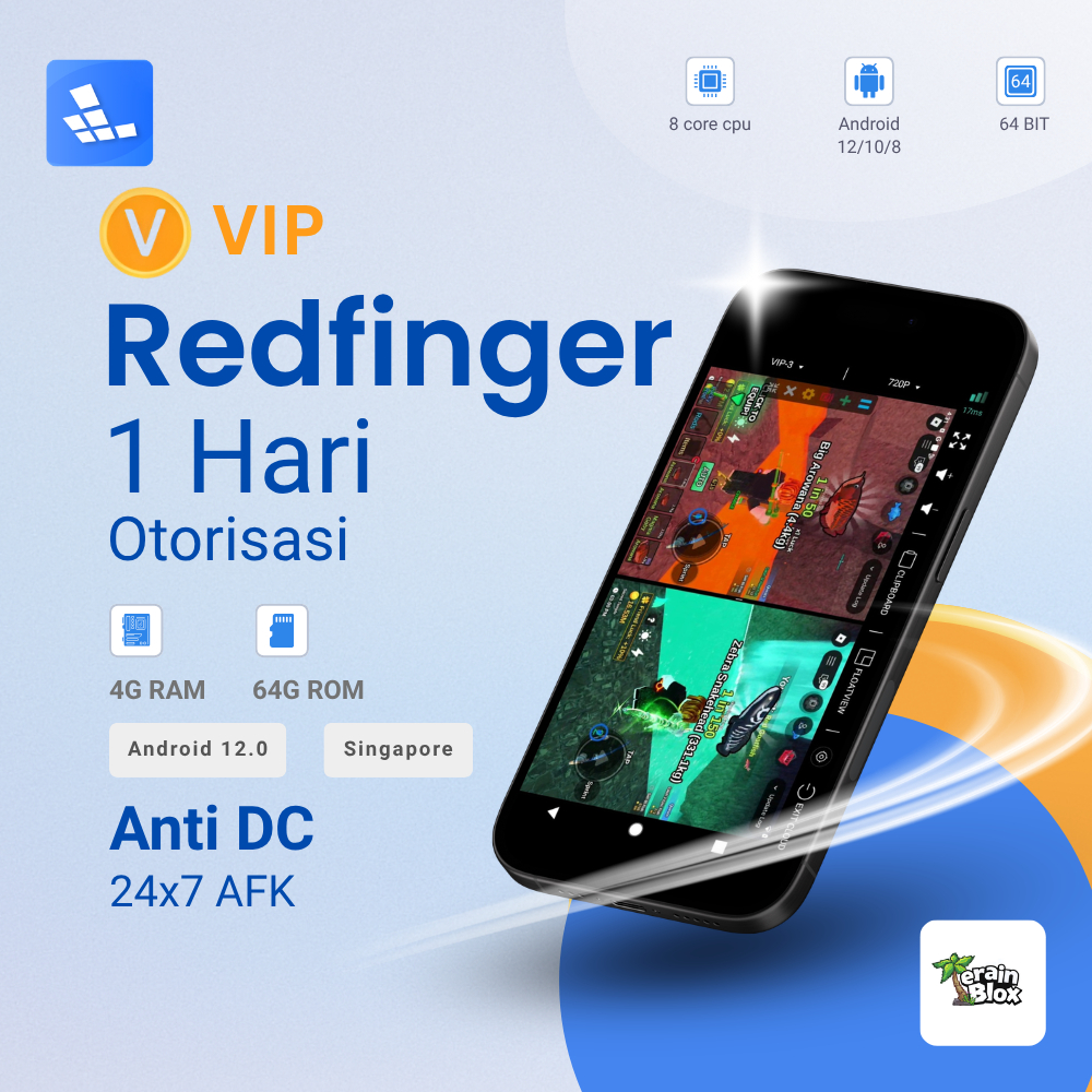 REDFINGER Cloud Phone 1 Hari RF 24/7 AFK Gaming Anti DC HP Virtual