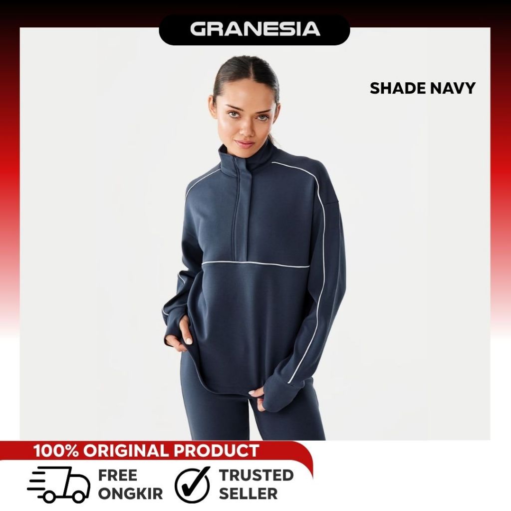 (GRANESIA) Jaket Olahraga Oversize Anko Active Womens Ribbed Scuba Long Sleeve Top|Jaket lari Muslim