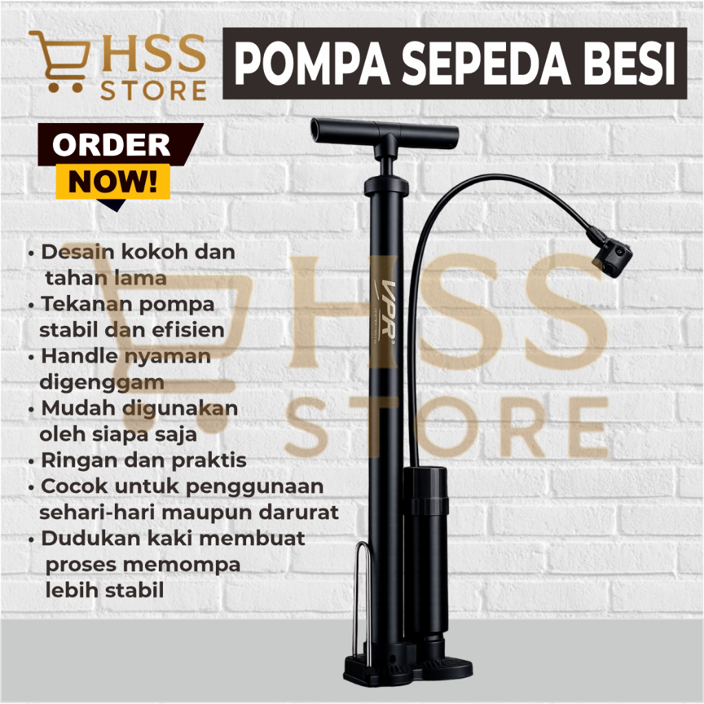 Pompa Sepeda Besi HITAM / Pompa Angin Sepeda / Pompa Manual Sepeda / Pompa Sepeda