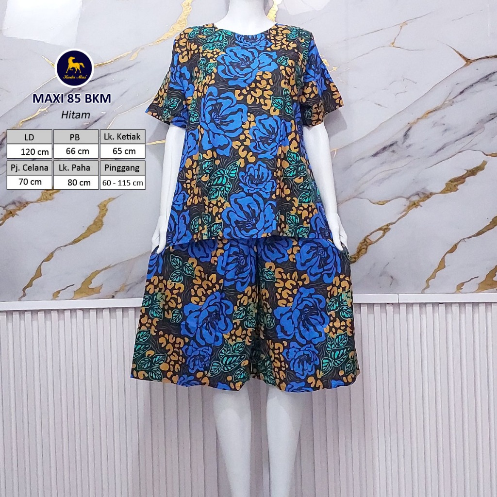 Batik Kuda Mas Setelan Maxi 85 Piyama Wanita Kulot Lengan Pendek LD 120 cm Tanpa Kancing