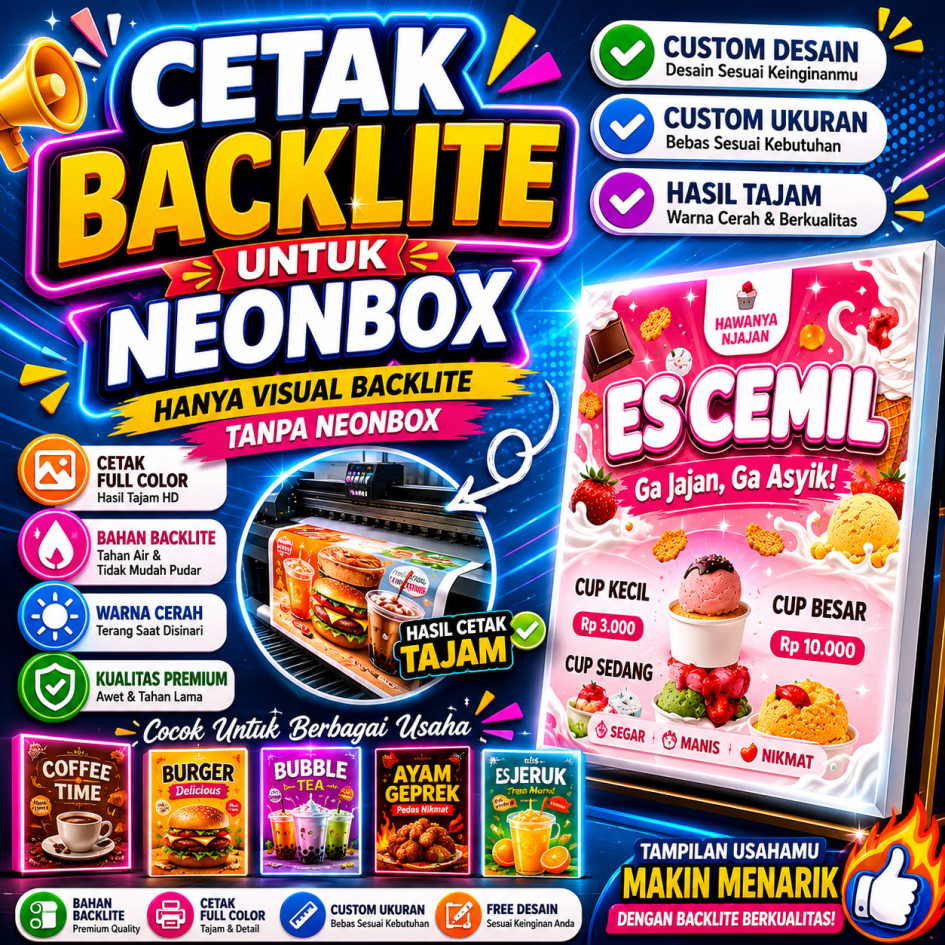 Backlite Banner, Cetak Backlite Neonbox, Bahan Neon Box, Backlite, Backlight Neon Box