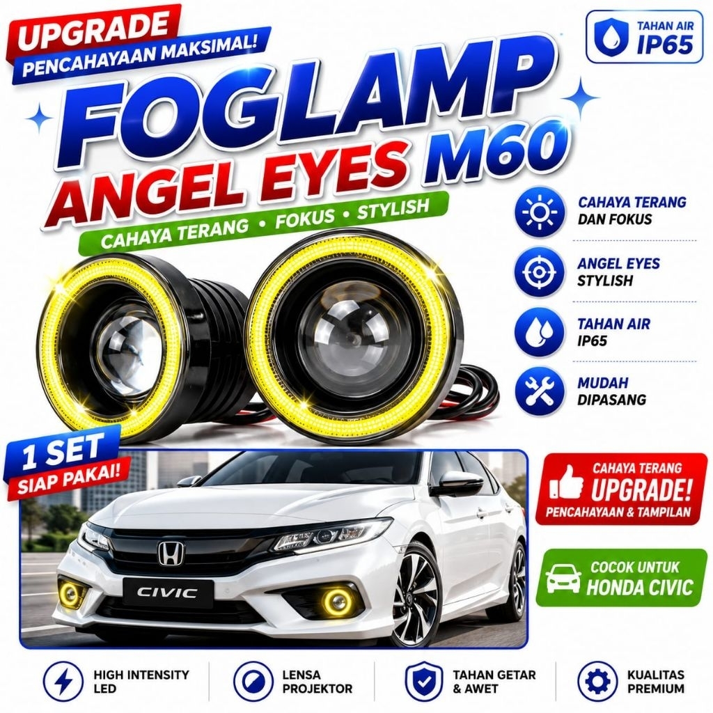 Foglamp LED Projector Angel Eyes 89MM Toyota Avanza Calya Daihatsu Sigra Xenia