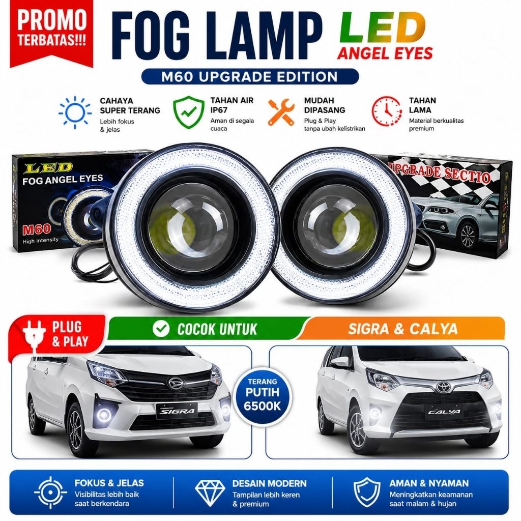 Foglamp Angel Eyes Projector Mobil 89MM Toyota Avanza Innova Rush Daihatsu Xenia
