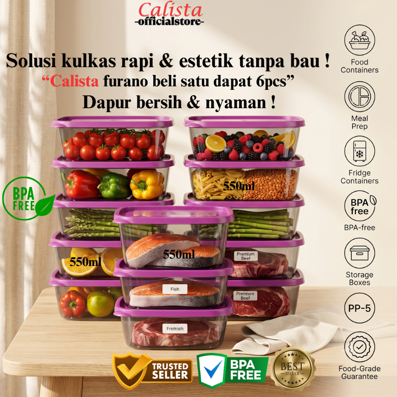 [BPA FREE] Set Toples Plastik Calista Furano Smoke Ungu Bebas BPA Microwave & Freezer Praktis Hemat 