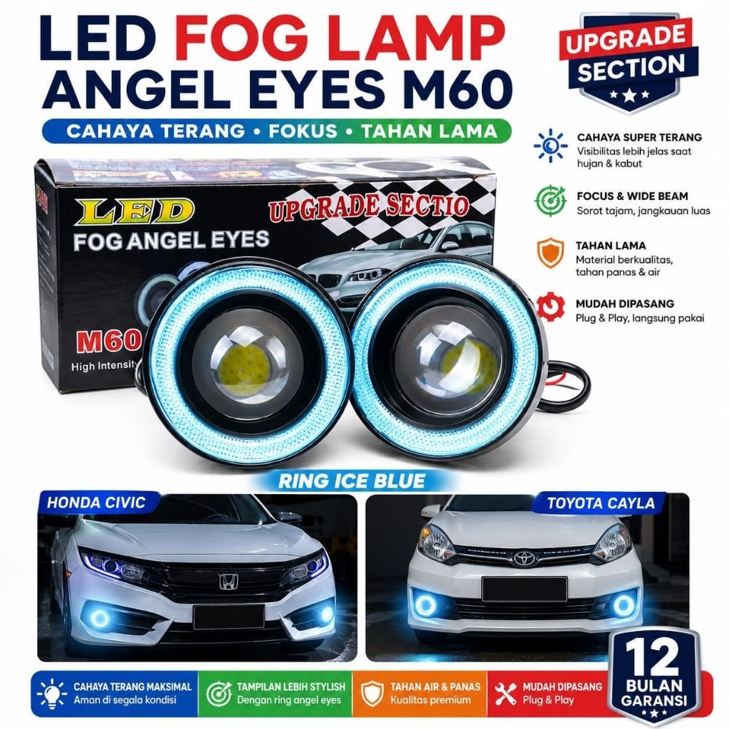 Foglamp Mobil LED Projector Angel Eyes 89MM Toyota Avanza Innova Rush Fortuner