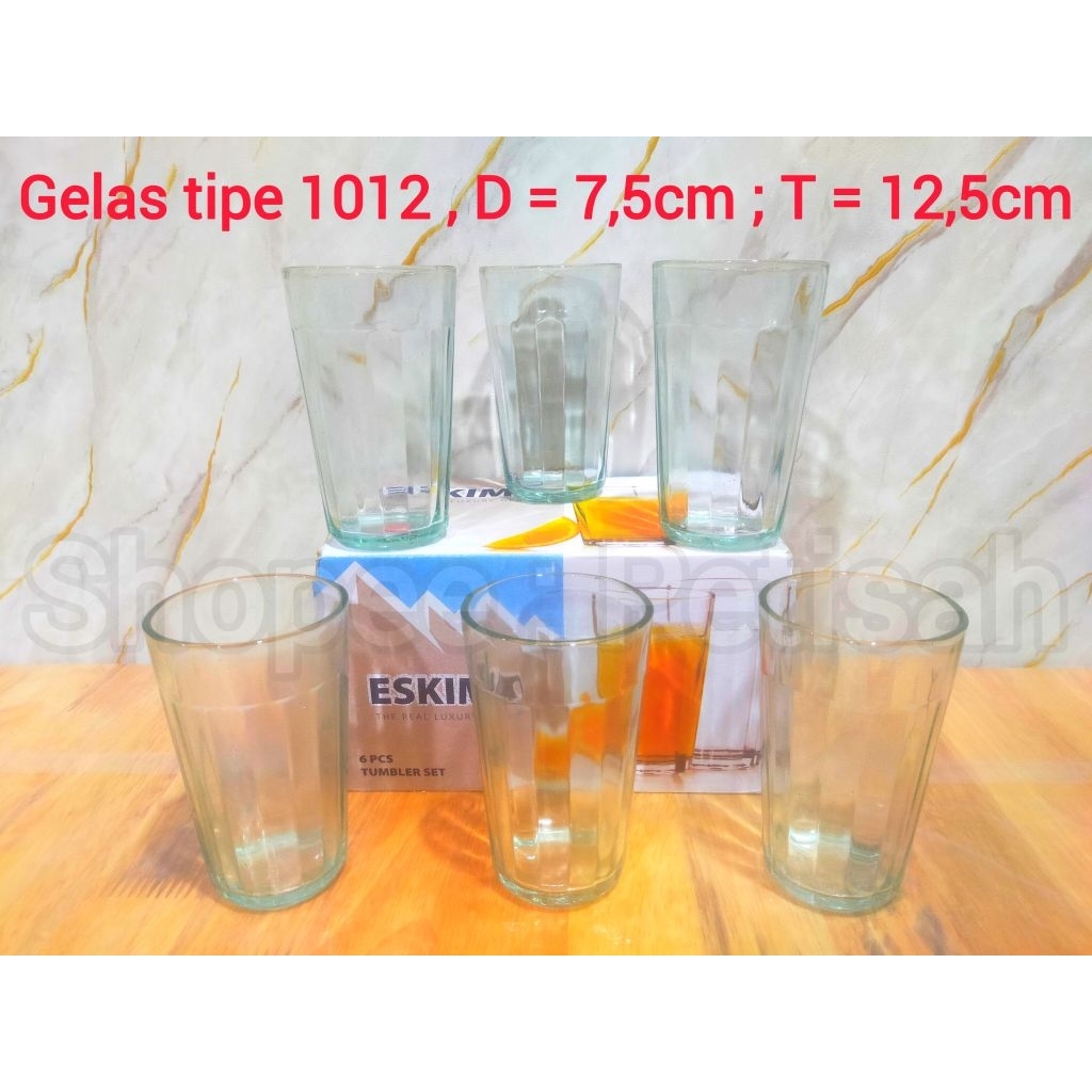 Gelas Kaca 6pcs No.1012 / Gelas Teh Tong / Gelas Es Teh / Gelas Kaca Garis Model 1012 / Cangkir Rest