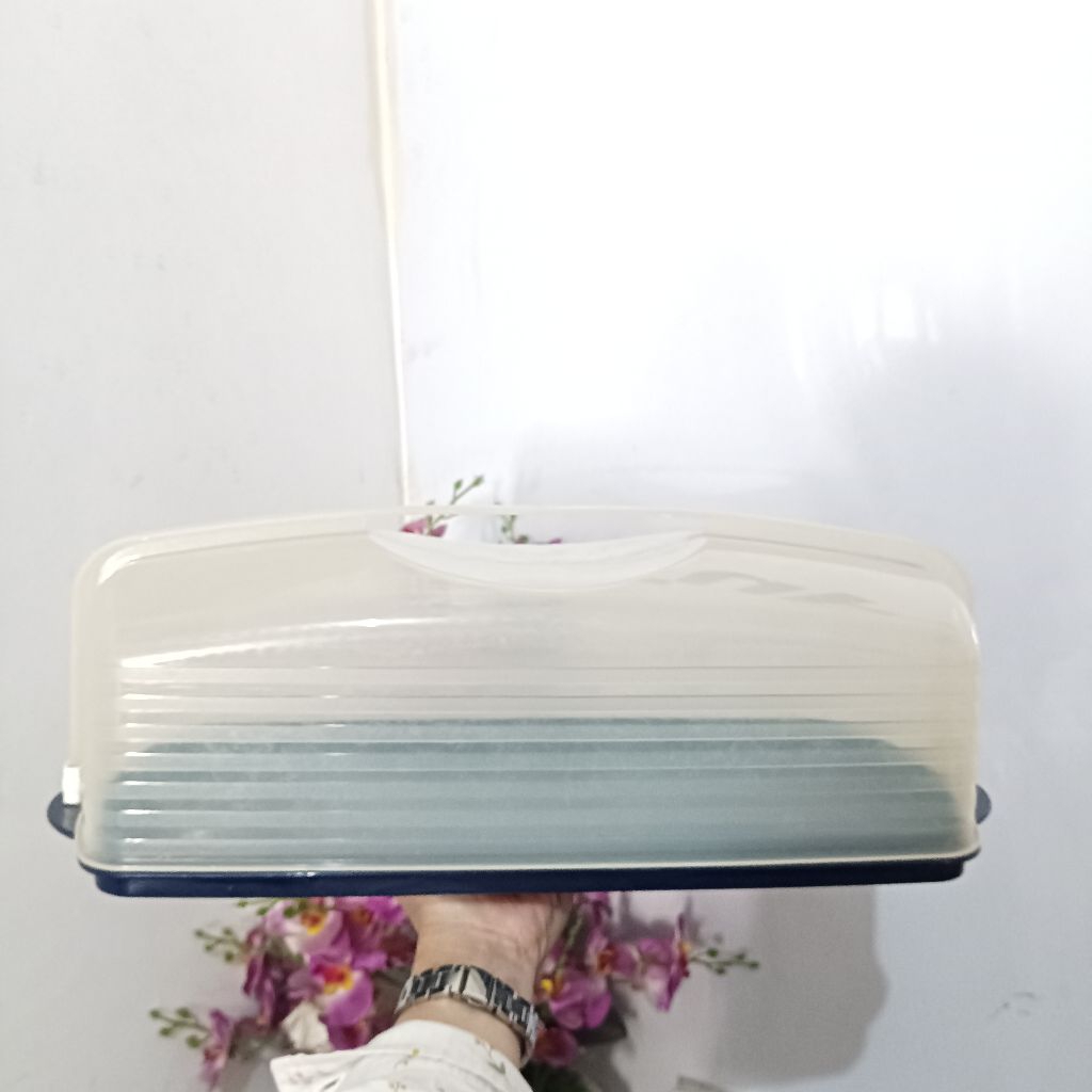 Cake Taker Rectangular Tupperware - Bening Biru
