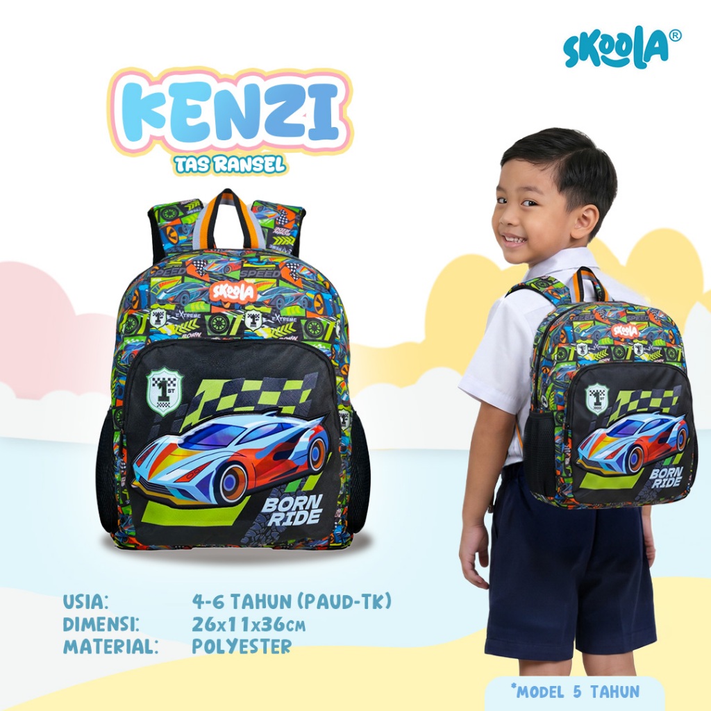 Skoola Tas Sekolah Anak TK Laki Laki Karakter Dino Cars 3D - Kenzi Kenzou