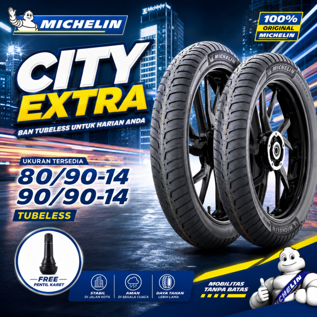 Ban Motor Ring 14 Michelin City Extra 80/90-14 90/90-14 Tubeless Ban Motor Matic Ban Motor Michelin 