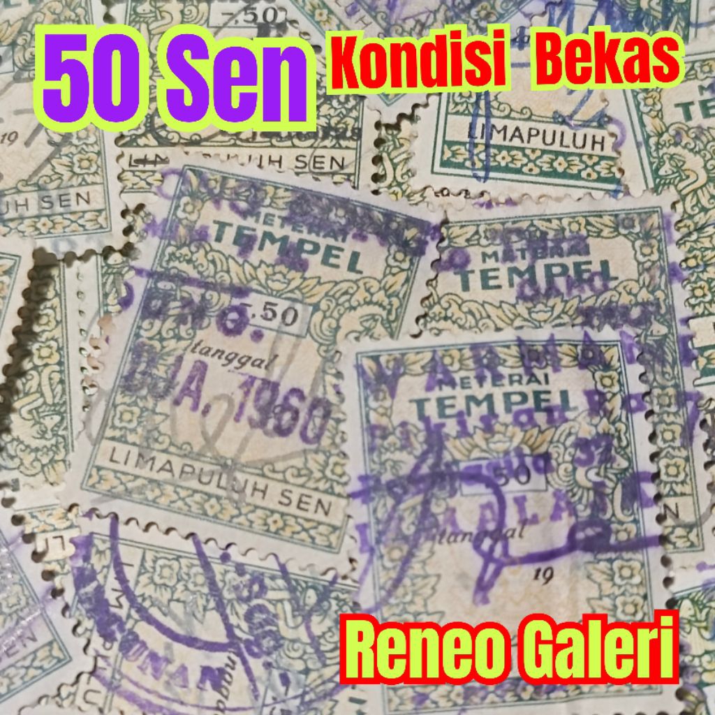 1 pcs Materai tempel 50 sen tahun 1953 1954 1955 1956 1957 1958 1959 bekas asli original meterai tem