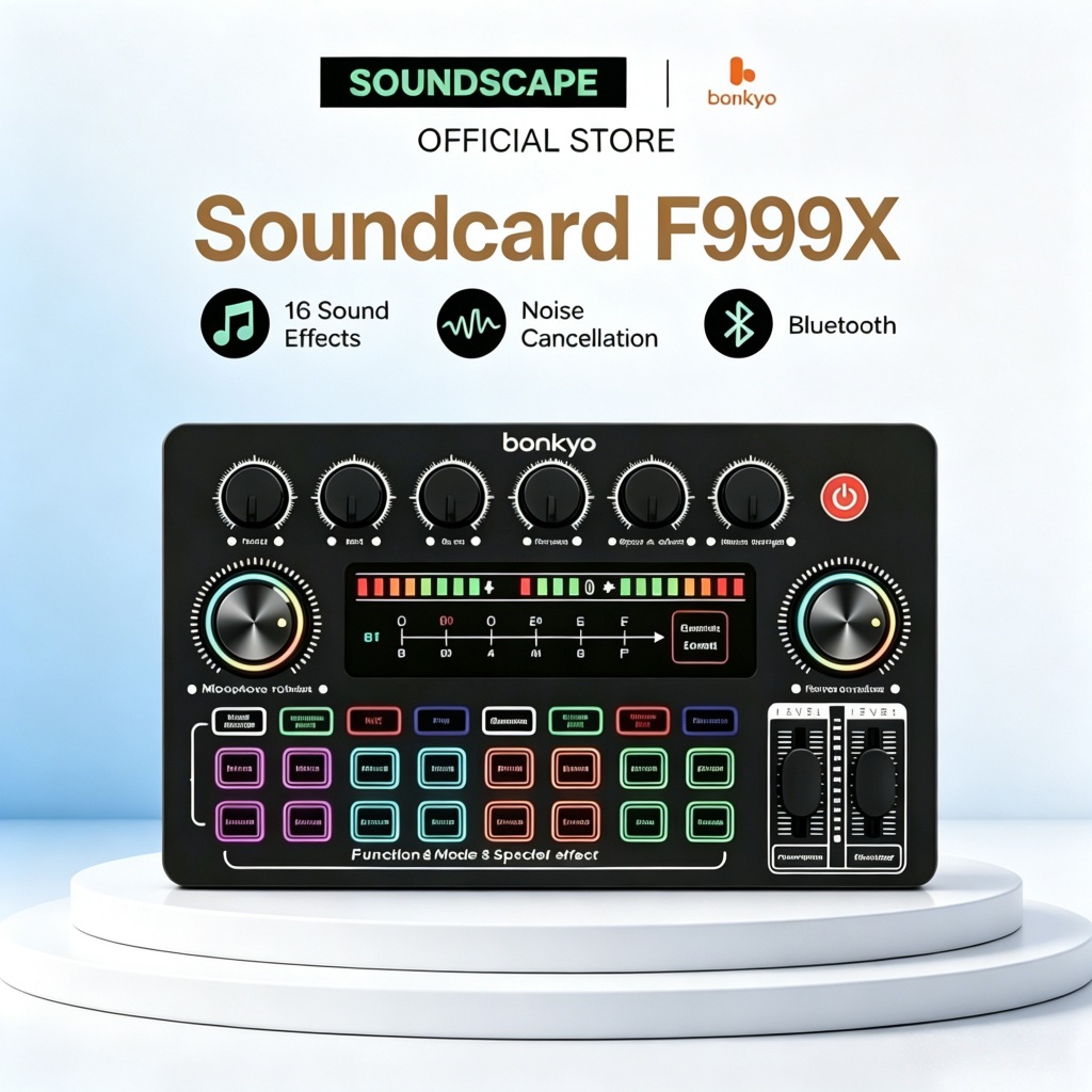 Soundscape Mixer Soundcard F999X Reverberasi Adjustable Transmisi Lossless OTG untuk Siaran Langsung