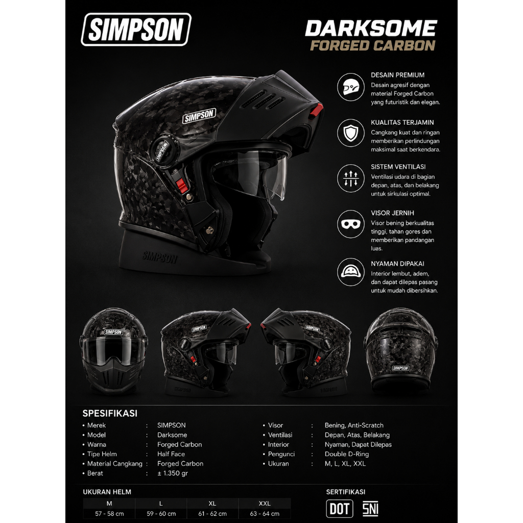 Helm Simpson Darksome Forged Carbon Modular Helmet Original