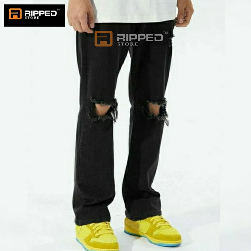 Celana Sobek Pria Ripped Jeans Standar Reguler Basic Loose Fit Denim Longgar Premium 27-38