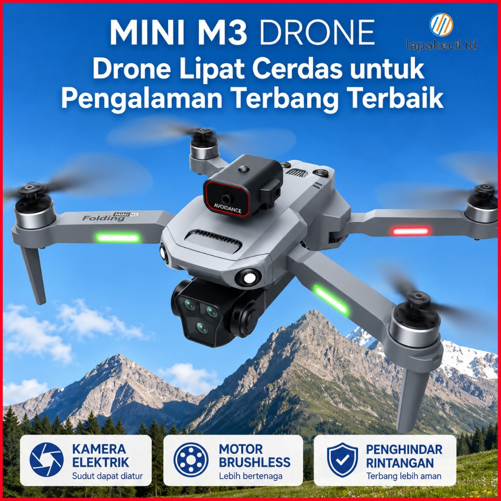 Drone M3 4K HD FPV WiFi Dual Kamera Motor Brushless Jarak 2KM Baterai 2000mAh Terbang 20 Menit