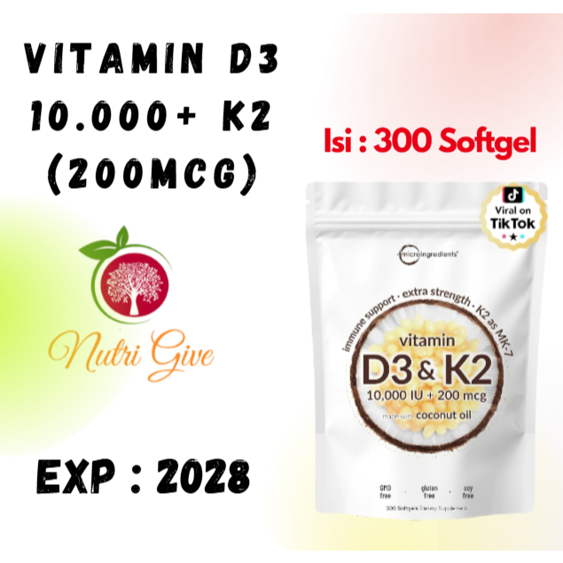 Microingredients Vitamin D3 10000iu + K2 200mcg 300 softgels Micro Ingredients