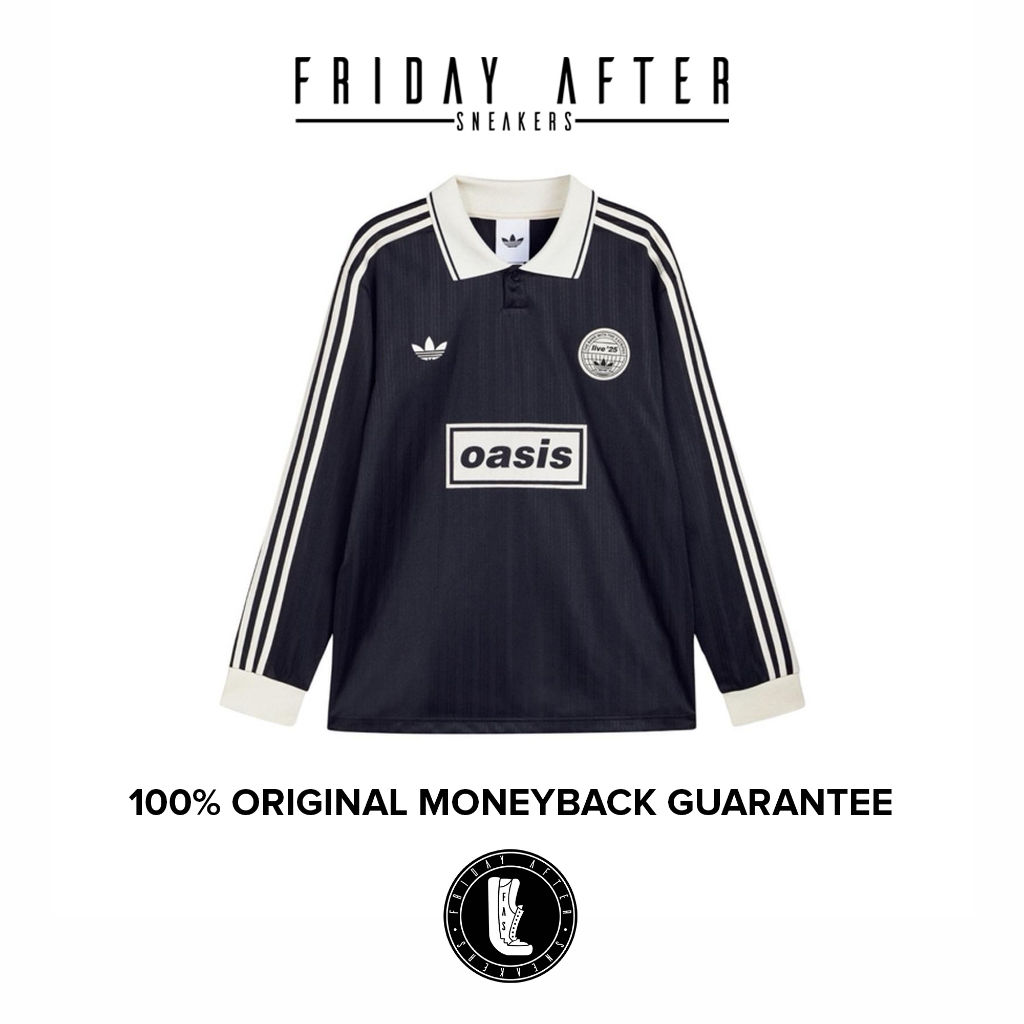 Jersey Pria Wanita Adidas X Oasis Tour Jacquard Jersey Stripe Long Sleeve Black Cream White Longslee