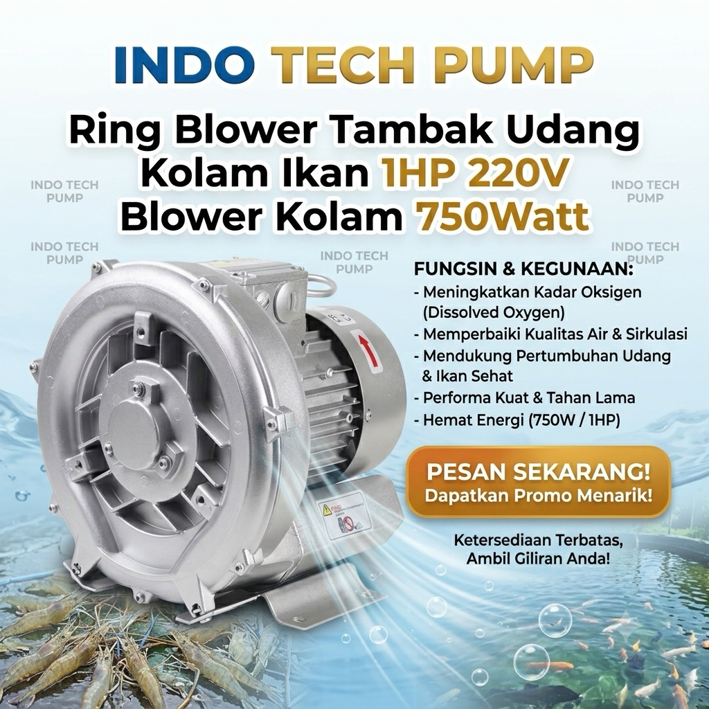 Ring Blower Tambak Udang Kolam Ikan 1HP 220V Blower Kolam 750Watt