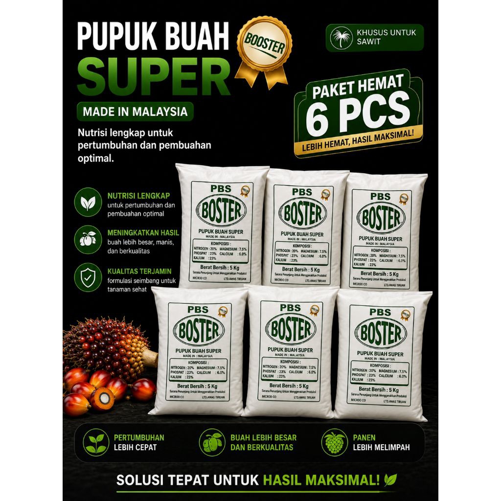 Paket Promo 6PCS Pupuk Booster 5Kg | Pupuk NPK Booster untuk Kelapa Sawit, Buah & Sayuran | Barang O