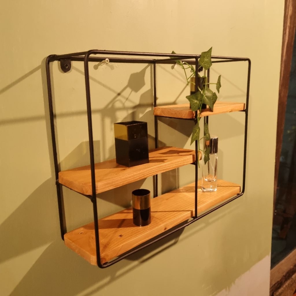 rak dinding besi kayu industrial | rak hias cafe aesthetic