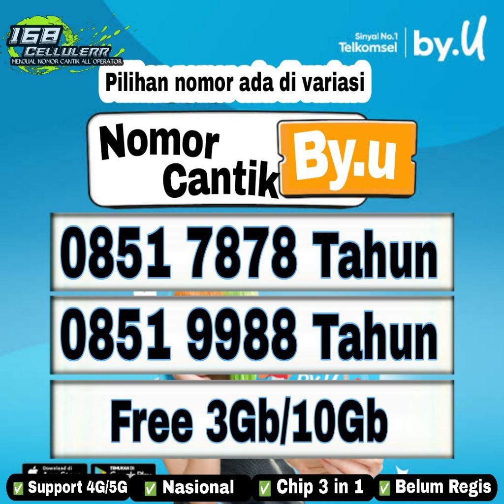nomor cantik by.u telkomsel support 5G kuota 3GB seri tahun 1999