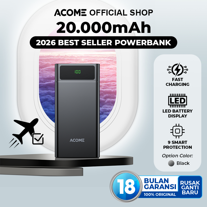 BEST DEALS [TERLARIS 2026] ACOME POWERBANK 20000MAH AP201 FAST CHARGING LED DISPLAY DUAL INPUT &