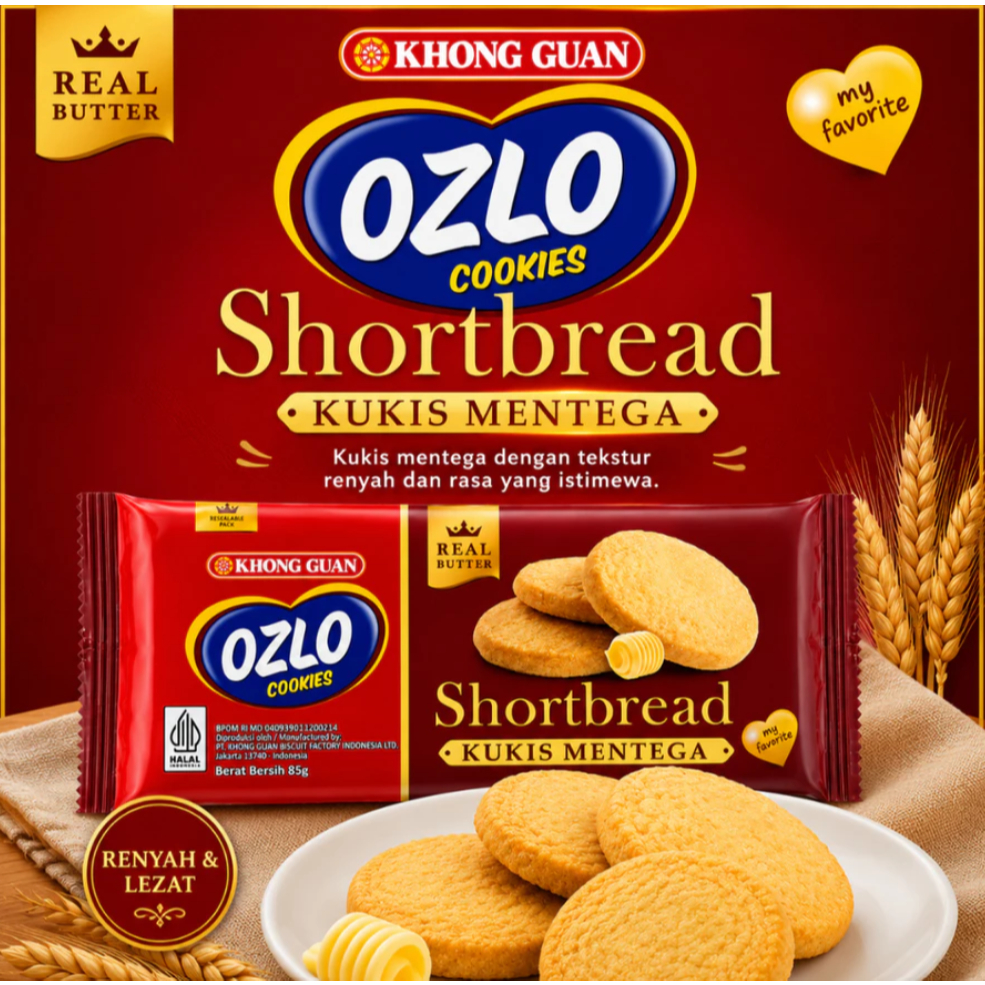 Khong Guan Ozlo Butter Cookies Shortbread 85g - Biskuit Kukis Mentega Renyah Premium