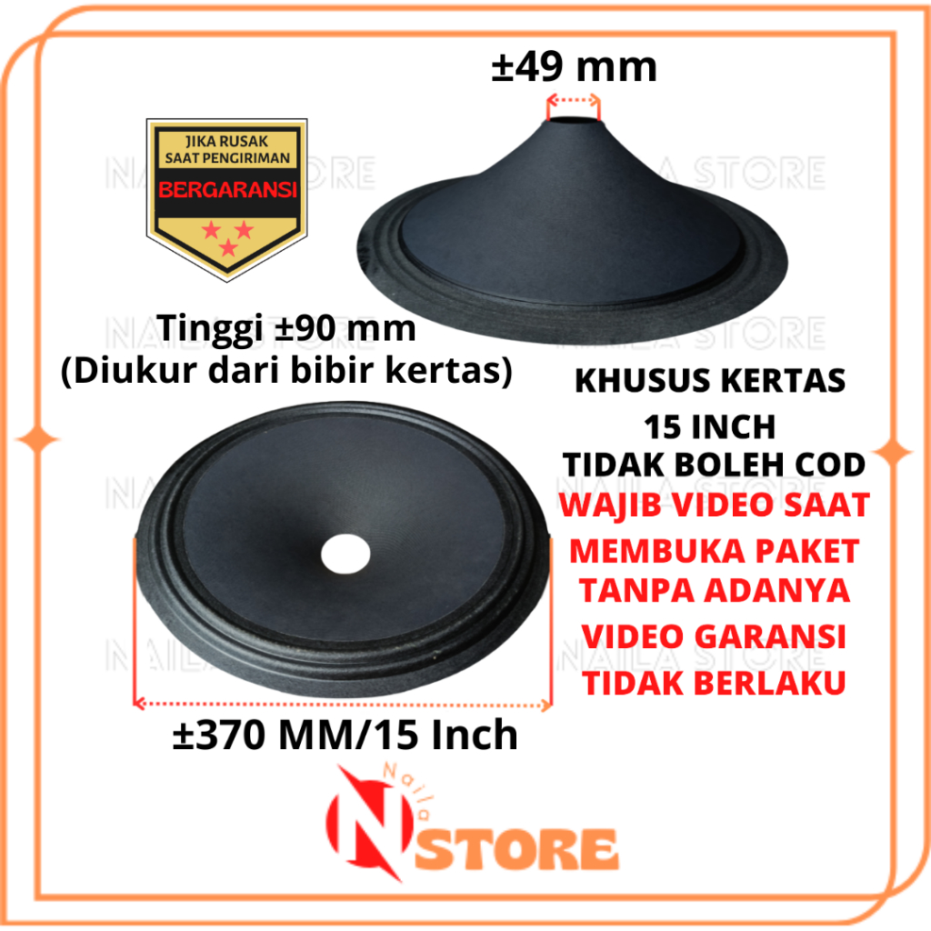 Daun Kertas Speaker 15 Inchi 15 In Daun Conus Lubang 3 Inchi BERKUALITAS