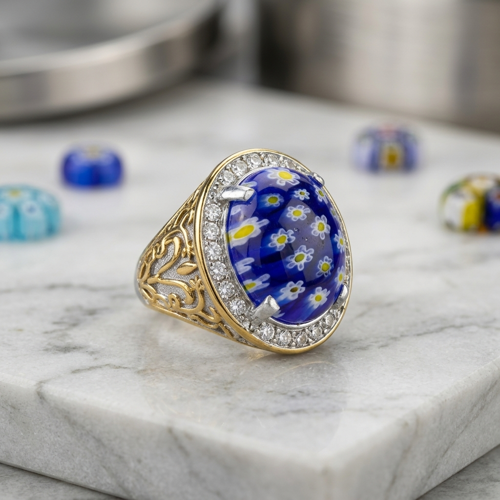Batu Cincin Akik Kembang Teratai Bunga Biru