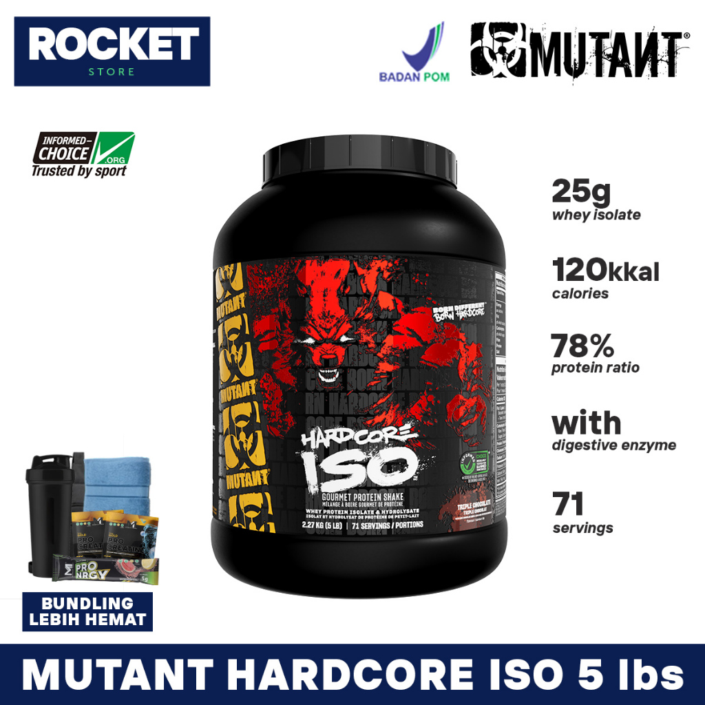 Mutant Hardcore ISO 5 lbs - Gourmet Whey Protein Isolate & Hydrolysate dengan Mini Chocolate Chips I