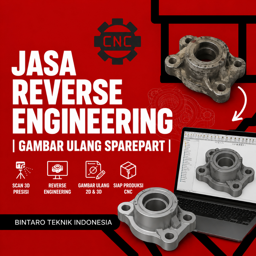 Jasa Reverse Engineering Sparepart CNC, Scan 3D Presisi, Gambar Ulang 2D 3D, Siap Produksi