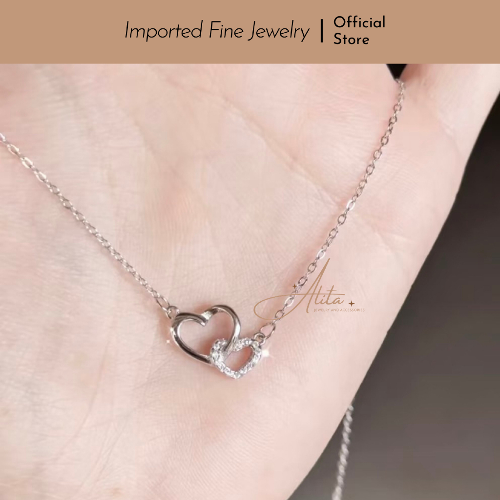 KALUNG TITANIUM DOUBLE LOVE FOREVER  SILVER AN08921 Infinity Loves Blink Yinse KALUNG CANTIK WANITA 