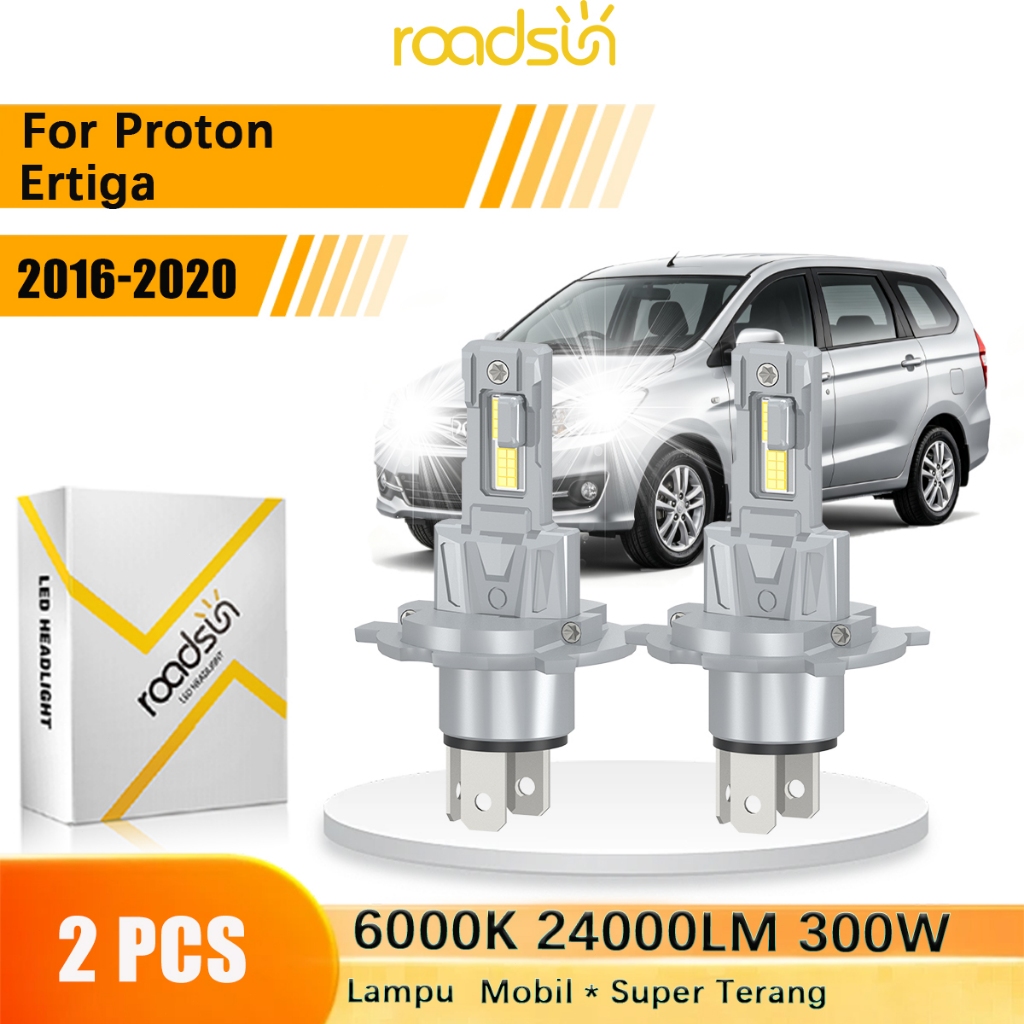 Roadsun LED Lampu Depan Mobil For Proton Ertiga 2016-2020 2 PCS Hi/Lo Beam 300W High  Power 24000LM 