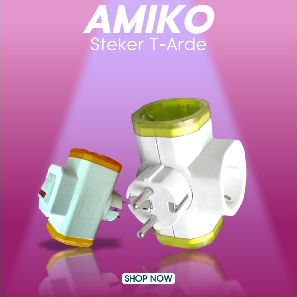 Steker T Arde 3 Lubang Merek Amiko AM-114 (Tanpa Saklar) / AM-115 (Dengan Saklar)