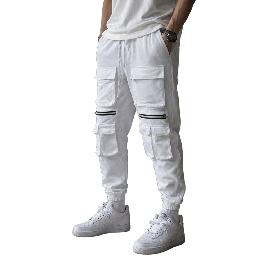 Multi Pocket Cargo Jogger Pants White