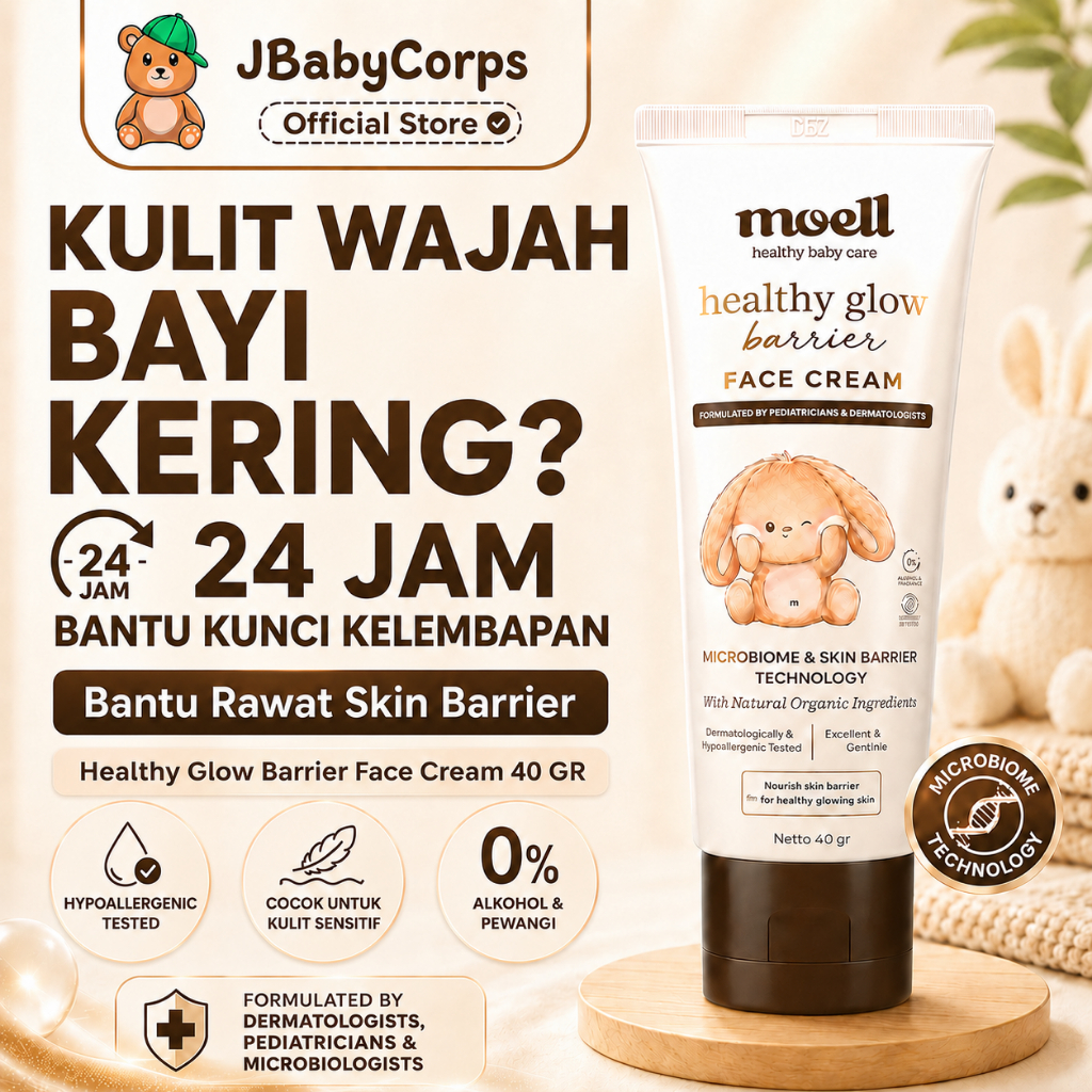 Moell Face Cream Healthy Glow Barrier 40gr / Krim Muka Bayi dan Anak /Moell Krim Wajah/ Pelembab Waj