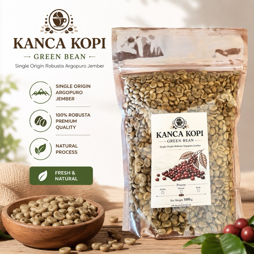 Green Bean Specialty Kopi Robusta Jember Argopuro Proses Natural Petik Merah Grade 1 2 dan No Grade