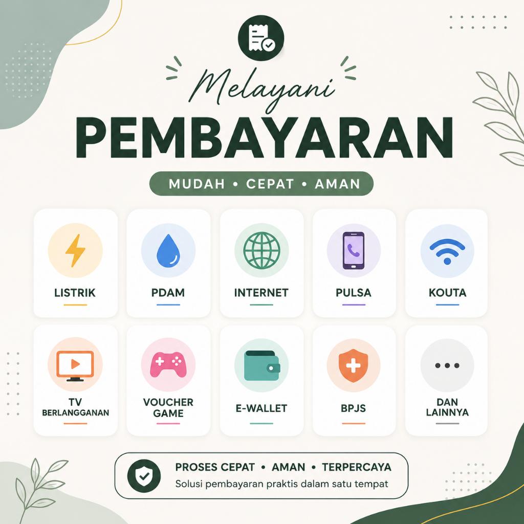 Layanan Pembayaran Mudah Cepat Aman, Listrik, PDAM, Internet, Pulsa, TV, Game, E-Wallet
