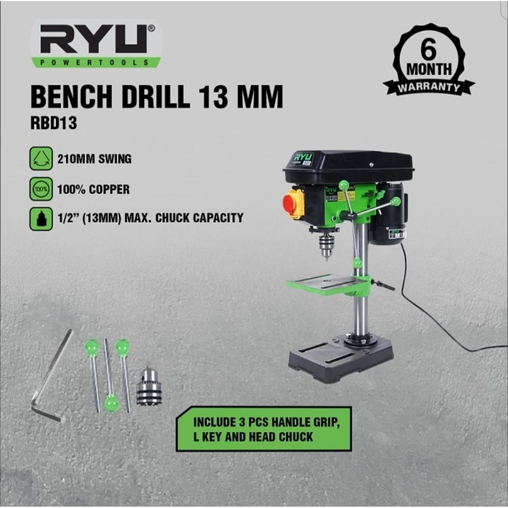 MESIN BOR DUDUK RYU RBD 13MM 350WATT / BENCH DRILL RYU 13MM