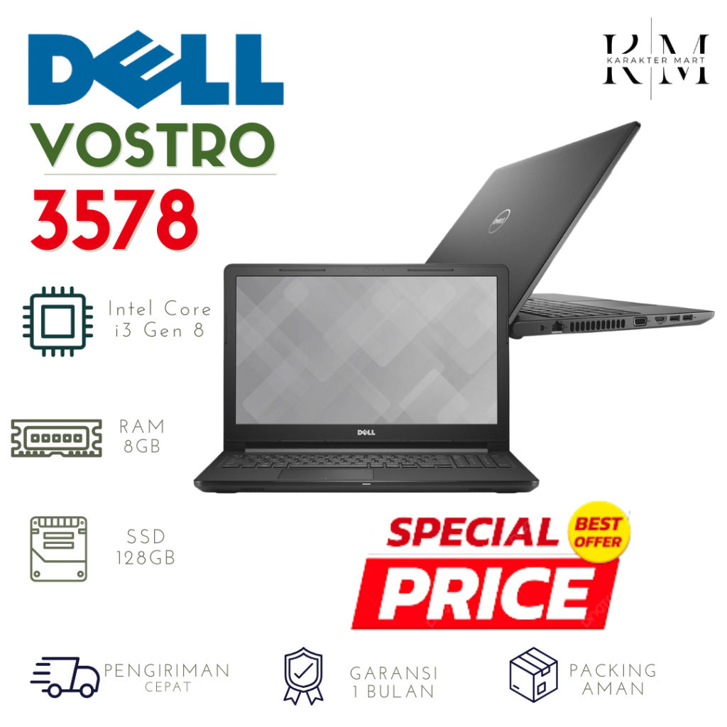 Laptop Second Dell Vostro 15inci Ram 8GB SSD 128GB Garansi 1 Bulan