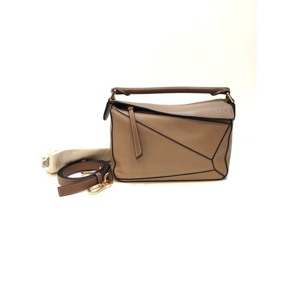 (PRELOVED) Loewe Grained Calfskin Small Puzzle Bag Sand Mink 2019
