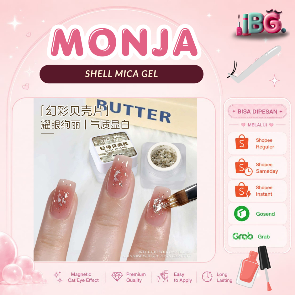 Monja Shell Mica Gel | Monja Foil Flakes Gel | Monja Foil Gel Nail Art | Monja Foil Gel Nail Art
