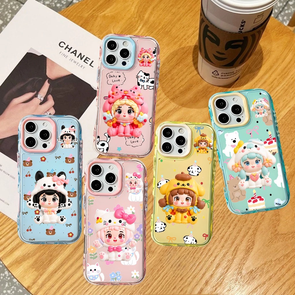 Case Iphone 14 15 16 17 Pro Max ProMax Air Plus Macaron Color 2 in 1 3D Pop Out Pastel Softcase Casi